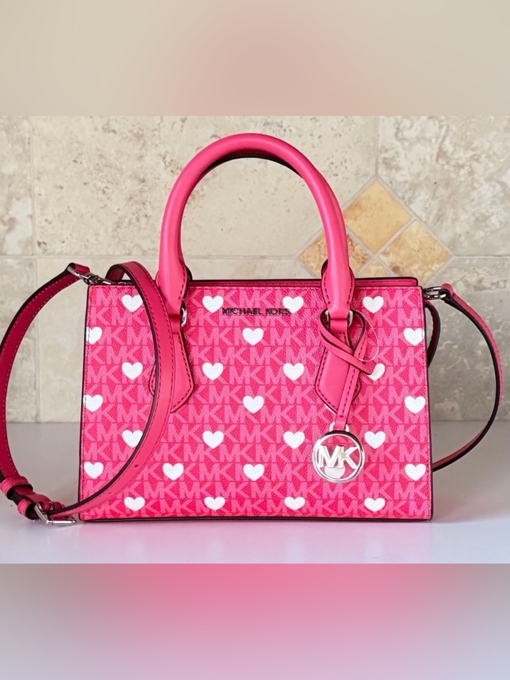 Michael Kors Hot Pink Heart Logo Satchel